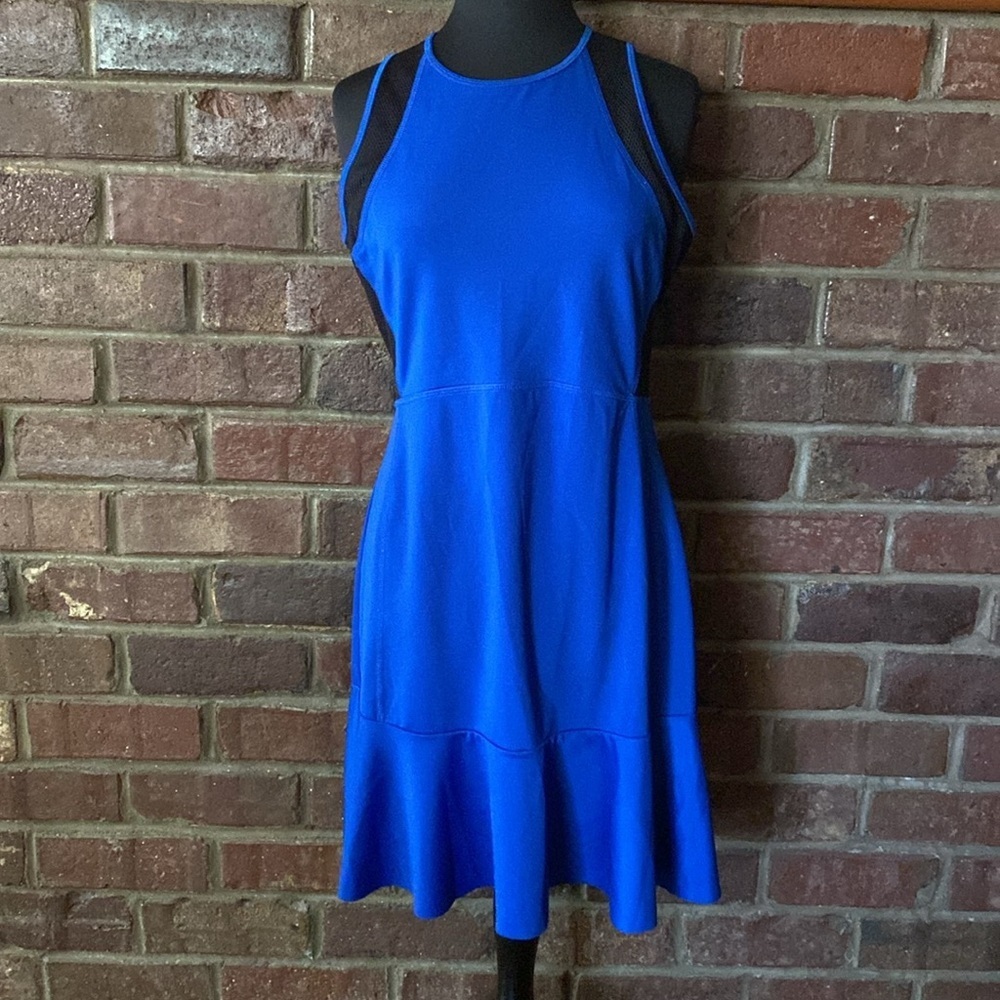 Gianni Bini blush royal blue sleeveless mesh and scuba fit and flare mini dress